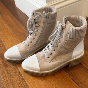 Beige Suede Ankle Combat Boots women’s US 9